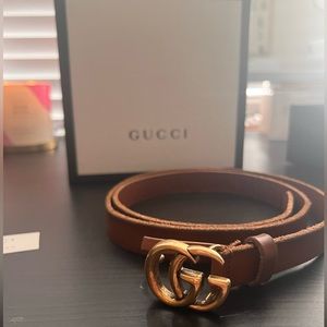 Gucci thin brown belt with original dust bag and box